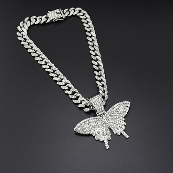 Kristalfjærhalskæde Choker med Rhinestone-Vedhæng Halskæder Kæde Glitrende Sommerfugl Smykker Mode Festtilbehør B