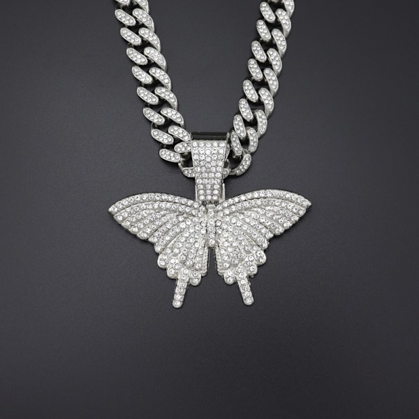 Kristalfjærhalskæde Choker med Rhinestone-Vedhæng Halskæder Kæde Glitrende Sommerfugl Smykker Mode Festtilbehør B