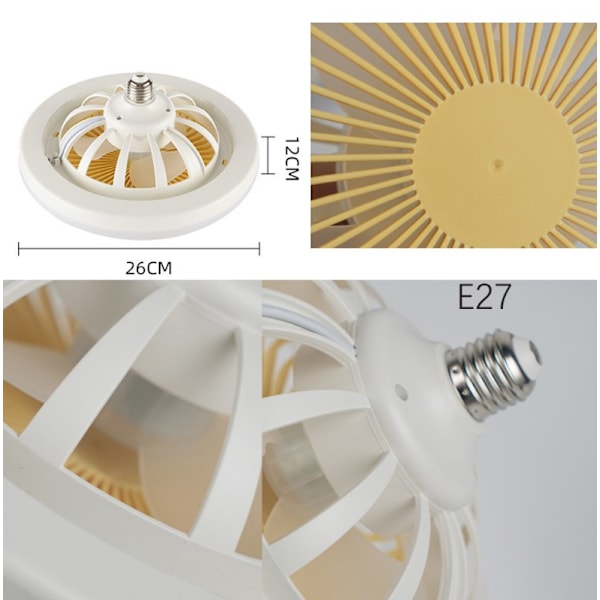10 tommers LED taklampe med vifte (Hvit), E27 36W dimbar takvifte med lys, Stille Hvit{DH}