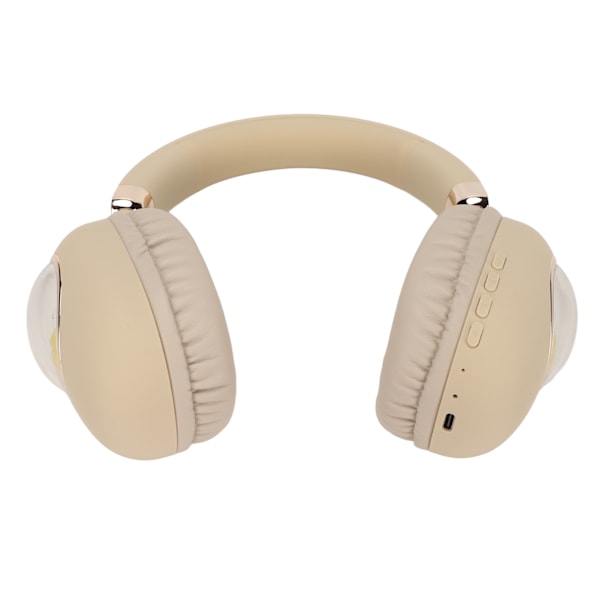 Bluetooth Gaming Headset Sød Tegneserie Trådløs Stereo Hovedtelefon med LED Lys til Spil Film Musik Beige Guld