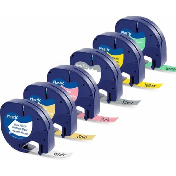 6x Kompatibel for Dymo Letratag Rribbon Plastpåfylling 12mm x