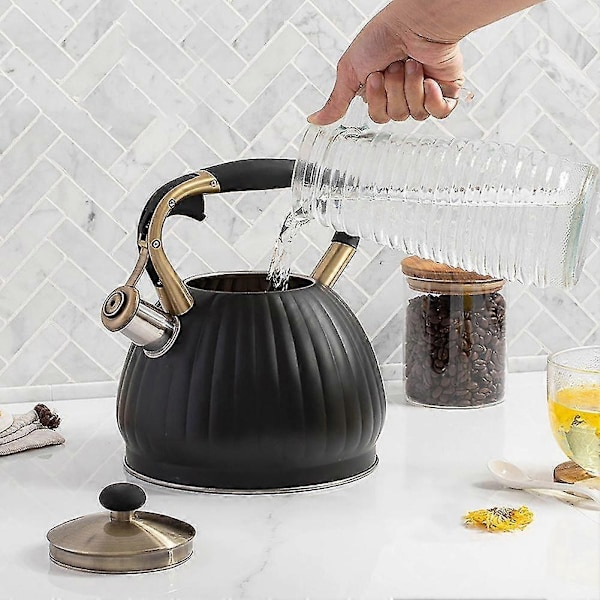 3,5L Kedel med Fløjte Rustfrit Stål Fløjtekedel Kompatibel med Gasblus Induktionskomfur Pumpekande - WELLNGS