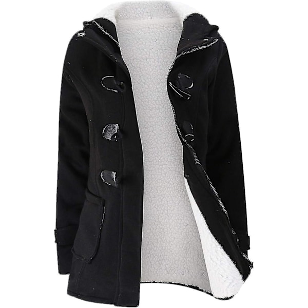 Damkappa med hornknappar i fleece, tjock huva, vinterjacka, varm, perfekt present