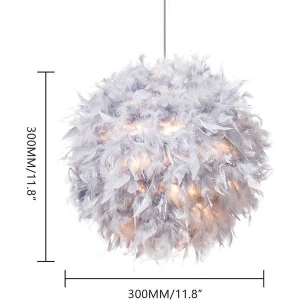 Fjerlet Skærm til Loftslampe, Fluffy Lampeskærm til Bordlampe og Gulvlampe, Soveværelse Diameter 30cm, Grå