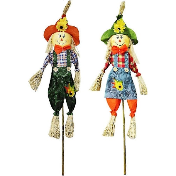 Mkk 2-pack höstskörd fågelskrämma, tacksägelse jul utomhus färgglad inredning trädgård, veranda med pinne, stor storlek