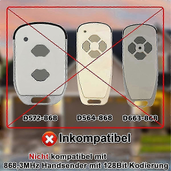2 kpl 868,3 MHz autotallin oven käsilähetin malleille D302-868, D304-868, D384-868, D321-868, D323-868