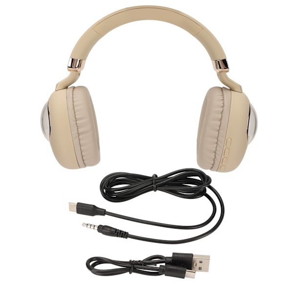 Bluetooth Gaming Headset Søt Tegneserie Trådløst Stereo Hodetelefon med LED Lys for Spill Filmer Musikk Beige Gull