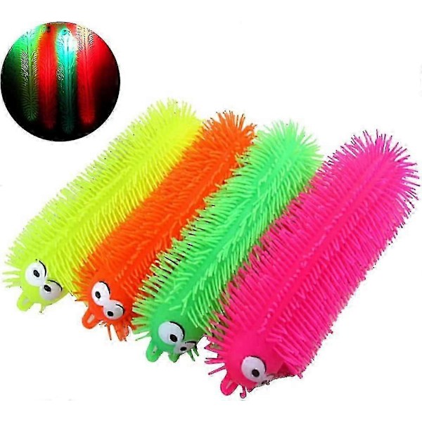 4 st Blinkande Ljus Upp Elastiska Larver, Squishy Stressbollar Leksak, Ångest- och Stresslindringsleksaker för Vuxna Tonåringar Barn (Slumpmässig Färg)