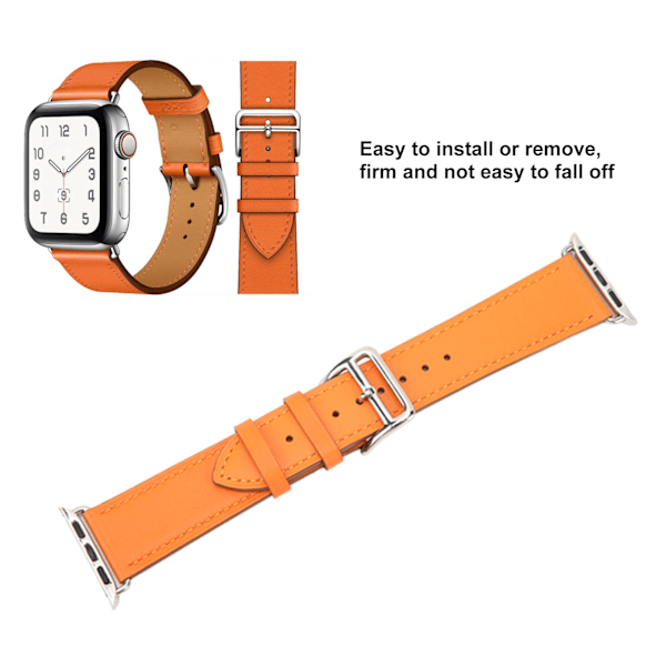 Älykello Nahkaremmi Yleinen Älykello Vaihtohihnaremmiksi IWatch Series SE 8 7 6 5 4 3 2 1 38mm 40mm 41mm Oranssi