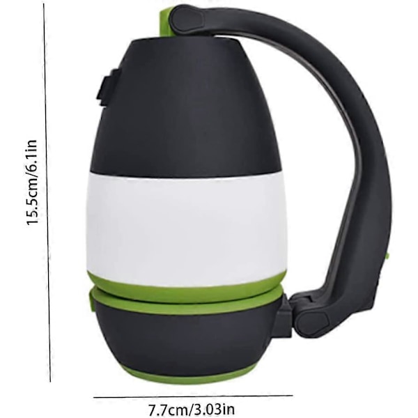 2024 Bärbar 3-i-1 Lykta Tältlampa Glödlampa USB-driven Campinglampa för Camping Vandring Grön och Svart
