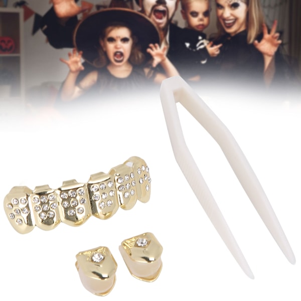 Plating Tandställning Set Trendig Metall Guld Tand Dekoration Smycken för Halloween PartyGuld