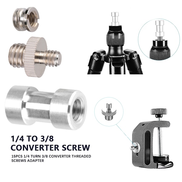 15 kpl 1/4 kierrosta 3/8 muuntaja kierteitetyt ruuvit sovitin ruuvit lisävaruste