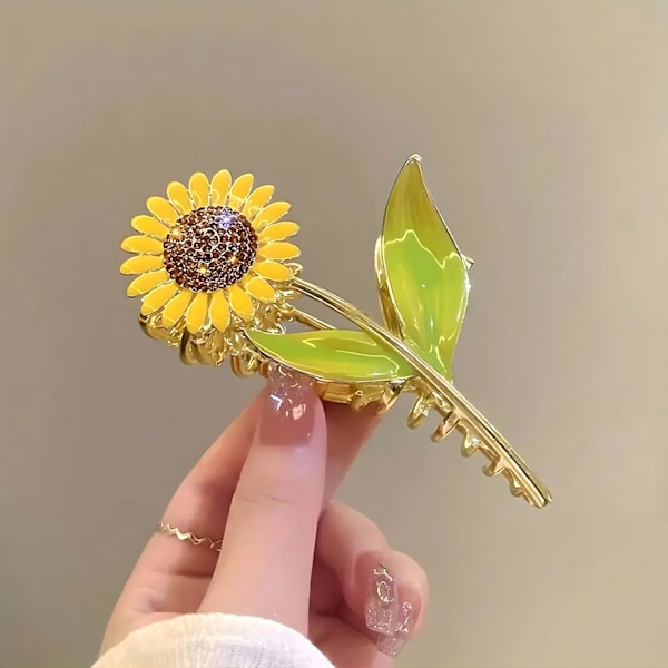 Hårklämmor med metallblommor för kvinnor och flickor, gula solroshårklämmor Söta Mode Vår Sommar Hårnålar 1 st