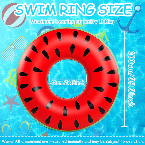 Badring för vuxna, Vattenmelon Badring, 120cm Uppblåsbar Badring, Perfekt Sommarvattenleksak för Pool och Strand