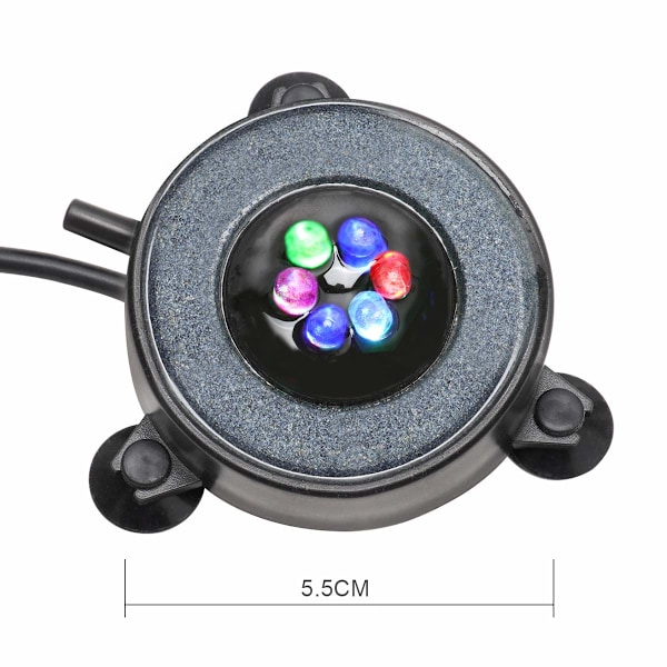 Akvarium luftstein fisketank LED luftstein boblelampe med 6 fargeskiftende LED-er for akvarium