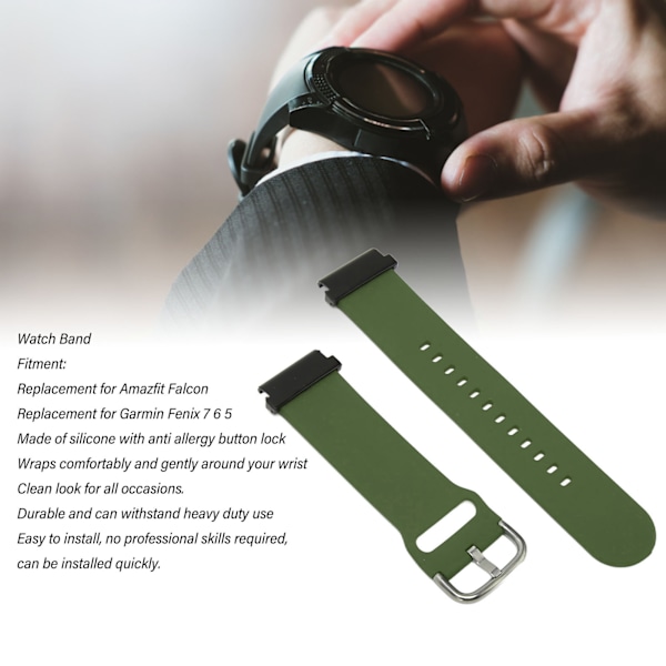 22 mm silikoninen ranneke älykellolle, urheilullinen ranneke Garmin Fenix 7 6 5:lle, OD Green