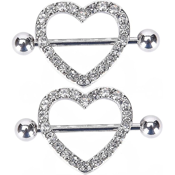 2 par hjerte nippelringe 316l rustfrit stål nippelpiercinger vægtstang 14g to lag -GSL