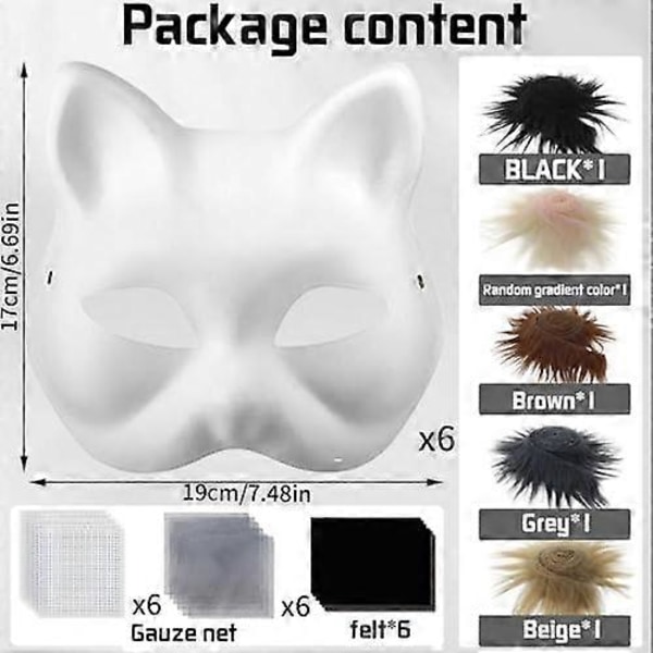Kattmask med päls och nätögon, tomma pappersmasker för DIY, vita målningspappersmasker, kattmask för DIY Halloween Mardi Gras-fest Black-29pcs