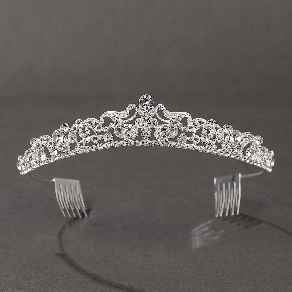 Sølv Bryllups Tiara og Krone med Kam, Rhinestone Brudekrone