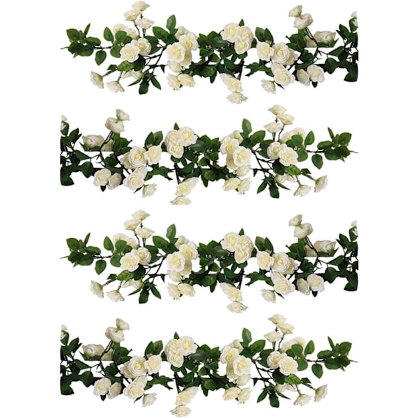 2-pak (1,78 m per streng) Kunstige Hængende Roseblomster Ivy Guirlande Kunstig Roseguirlande Hjem Fest Have (69 små roseblomster HVIDE)