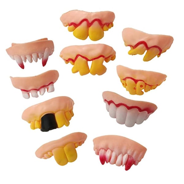 10 Pcs Halloween Ugly Teeth Funny Party False Rotten Teeth Prop Denture Model Prank Funny Tricks Funny Joke Fake Teeth