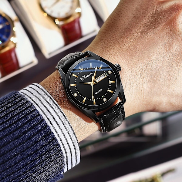 Herrearmbåndsur for utenrikshandel Vanntett Belte Kvarts Klokke Mä Brown with black surface