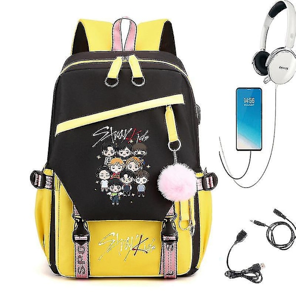 Stray Kids Combo Around The Same USB Ryggsäck Skolväska Koreanska Studenter Herr- och Damväskor