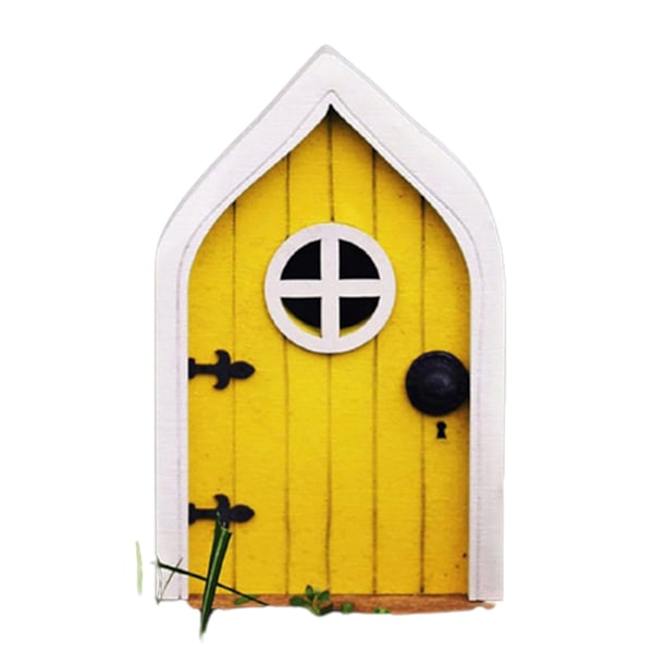 Træ Nisse Dør Farverig Fe Hjem Dør Kreative Miniature Landskab Tilbehør Til Have Window Door Yellow