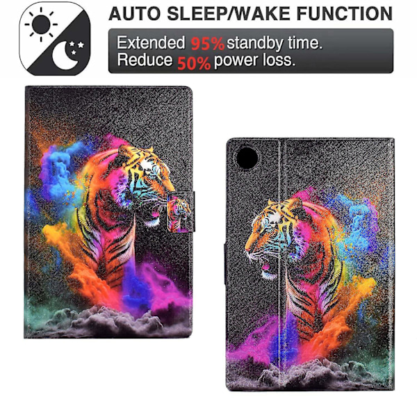 Mönstrat Läderfodral för Samsung Galaxy Tab A8 10.5 (2021) X205 / X200 Kortfack Tablet Fodral (Färgglad Tiger)