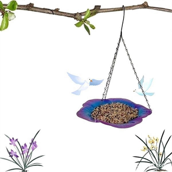 Fuglebad Hængende Lille Fuglefoder Metal Foder Blomsterbakke Sød Fuglefoderbakke til Havedekoration