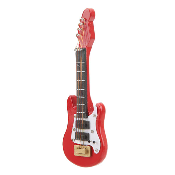 1:12 Miniature Guitar Model Birch Painted Surface Lifelike Decorative Miniature Guitar Ornament for Dollhouse Red Electric