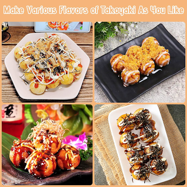 Takoyaki Maskin med Temperaturkontroll, Verktyg och Recept, Gör 18 Japanska Bläckfiskbollar samtidigt, Lätt att Använda