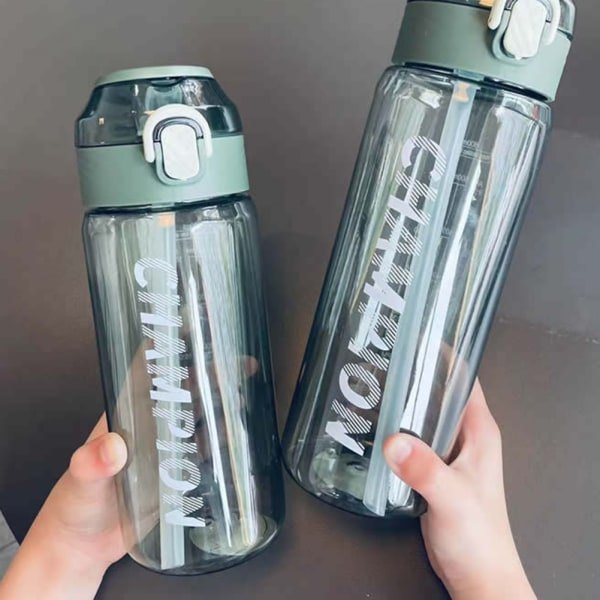 650ML/800ML Halmvattenflaska med Tryckt Snygg Bärbar Sportkopp för Inomhus Utomhus Grön 800ml