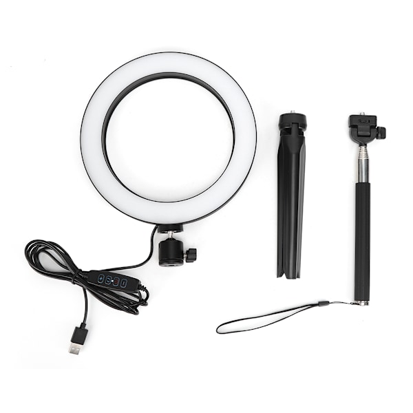 20cm Aluminium Alloy LED Ring Light 3200K-5500K Dimmable USB Port Photography Lamp with Tripod Selfie Stick