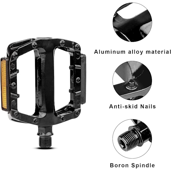 (14mm Gevindstørrelse) Cykelpedaler, Aluminiumlegering Cykelpedaler med Reflekser, Velegnet til Mountainbikes, Racercykler og Andre Cykler