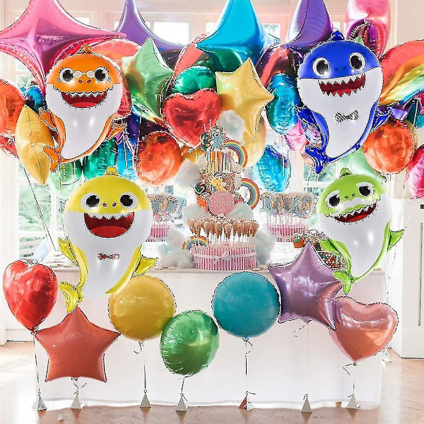 Baby Shark Balloner 25 tommer, 5 stk. Shark Family Balloner til Fødselsdagsdekorationer, Baby Sød Shark Tema til Baby Shower