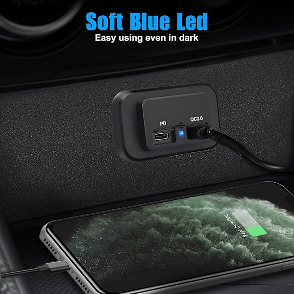 stk 12V USB-kontakter, Dobbel Quick Charge 3.0 12V kontakt USB-lader & PD type-C (USB-C), 12V 24V USB-lader vanntett strømkontakt adapter billader