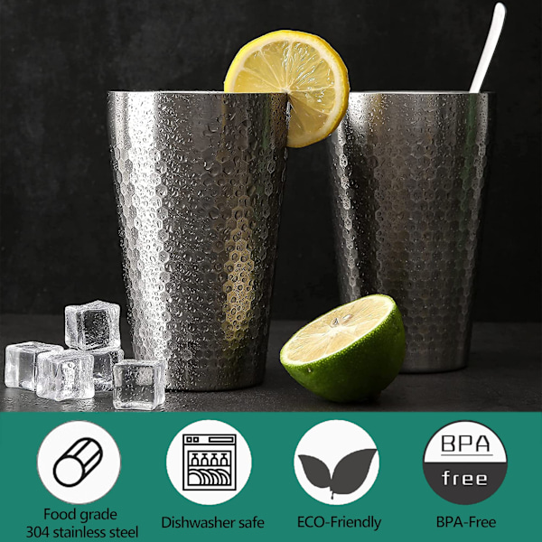 Isolerad mugg i rostfritt stål - 450 ml rese-campingmugg dricksglas kaffemugg ölglas tekoppar för kalla och varma drycker, 2-pack