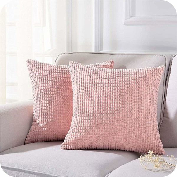 45x45cm Mjuka Kuddfodral i Bomullsblandning för Dekorativa Soffkuddar, 2-pack Skandinaviska Golvkuddfodral (Rosa)