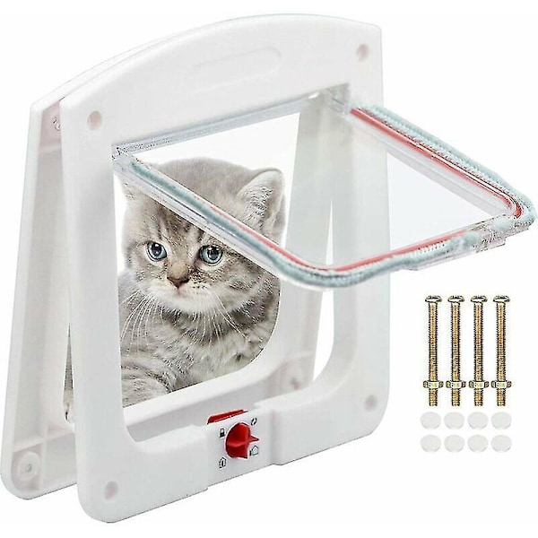 Deckon Cat Flap Compatible Cats Dogs Small Pet Door 4-way Lockable Microchip Door Easy To Install.