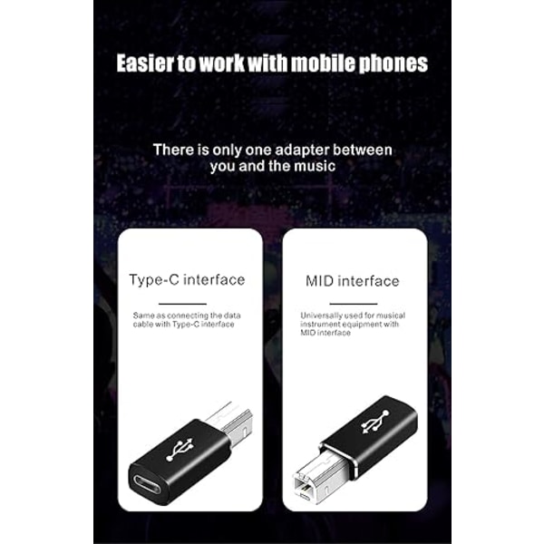 USB C till USB B adapter (2-pack), kompatibel med skrivare, MIDI,