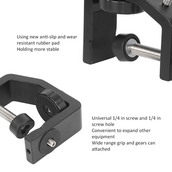 Stor svart C-klemmefeste i aluminiumlegering for lommelykt, kamera, stativfotografering