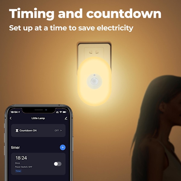 2023 Ny Hot Rörelsedetektor Nattlampa Kök Infraröd Plug-in Hall Dimbar Abs Wifi Badrum Vit Nattlampa vid Sängkanten