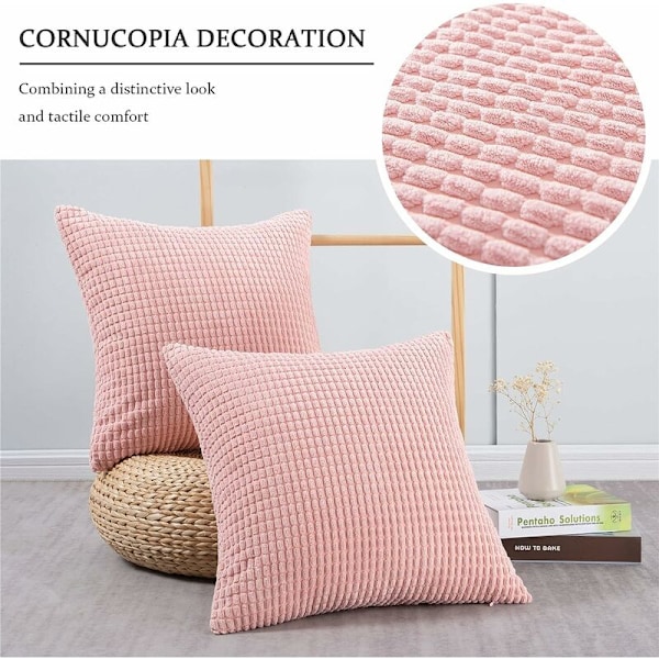 45x45cm Mjuka Kuddfodral i Bomullsblandning för Dekorativa Soffkuddar, 2-pack Skandinaviska Golvkuddfodral (Rosa)