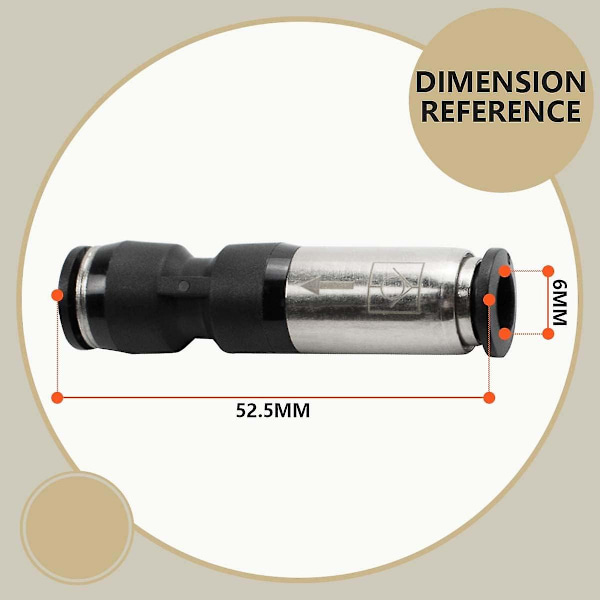 stk. 6 mm lige envejs pneumatisk kontraventil til tilslutning af trykluftventiler
