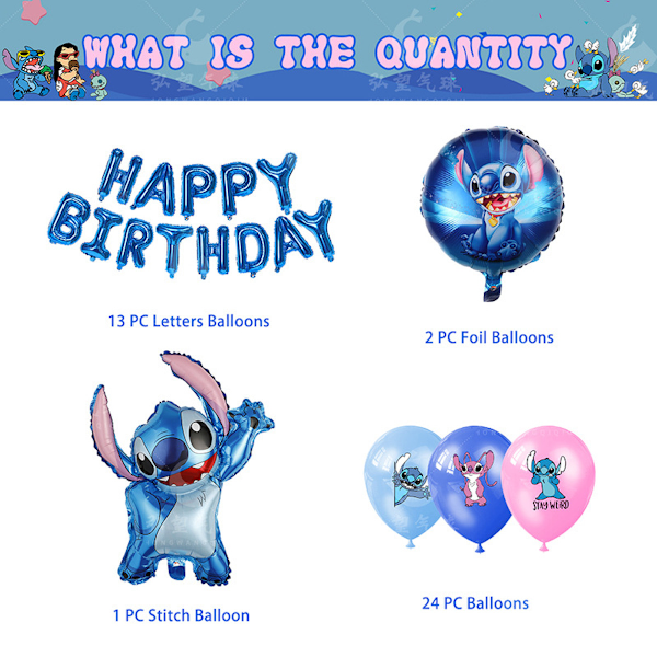 Stitch Tillykke med fødselsdagen Ballonsæt Latex balloner Fest Dekoration Kit