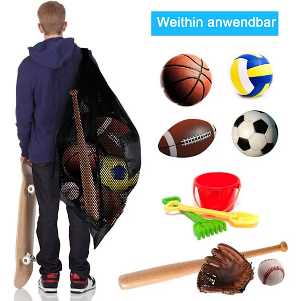 Ekstra stort boldnet Stor boldpose Netboldpose Fodboldnetpose til 10-15 bolde Multifunktionel sportsnetpose med snøre og skulderrem
