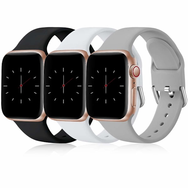 3-pack armband kompatibla med Apple Watch armband, iWatch Series 8 7 6 5 4 3 2 1 SE Ultra, 38mm/40mm/41mm-L, svart/vit/grå