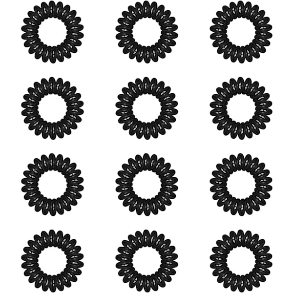 Hårbånd, 12 stk svarte plastkrøller, spiralformede hestehaleholdere, telefonkabel Bobbles Bands Sett for kvinner jenter hårtilbehør black