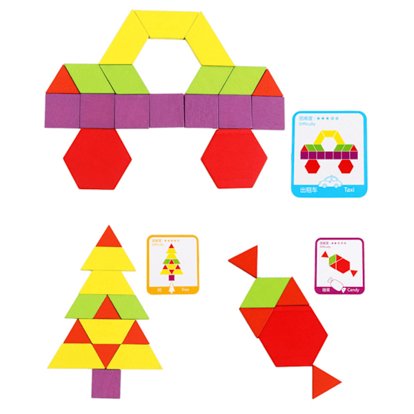 155 ark trämönster pussel leksak Flerfärgad pedagogisk inlärning geometriska former pussel för barn 3 till 6 år gamla